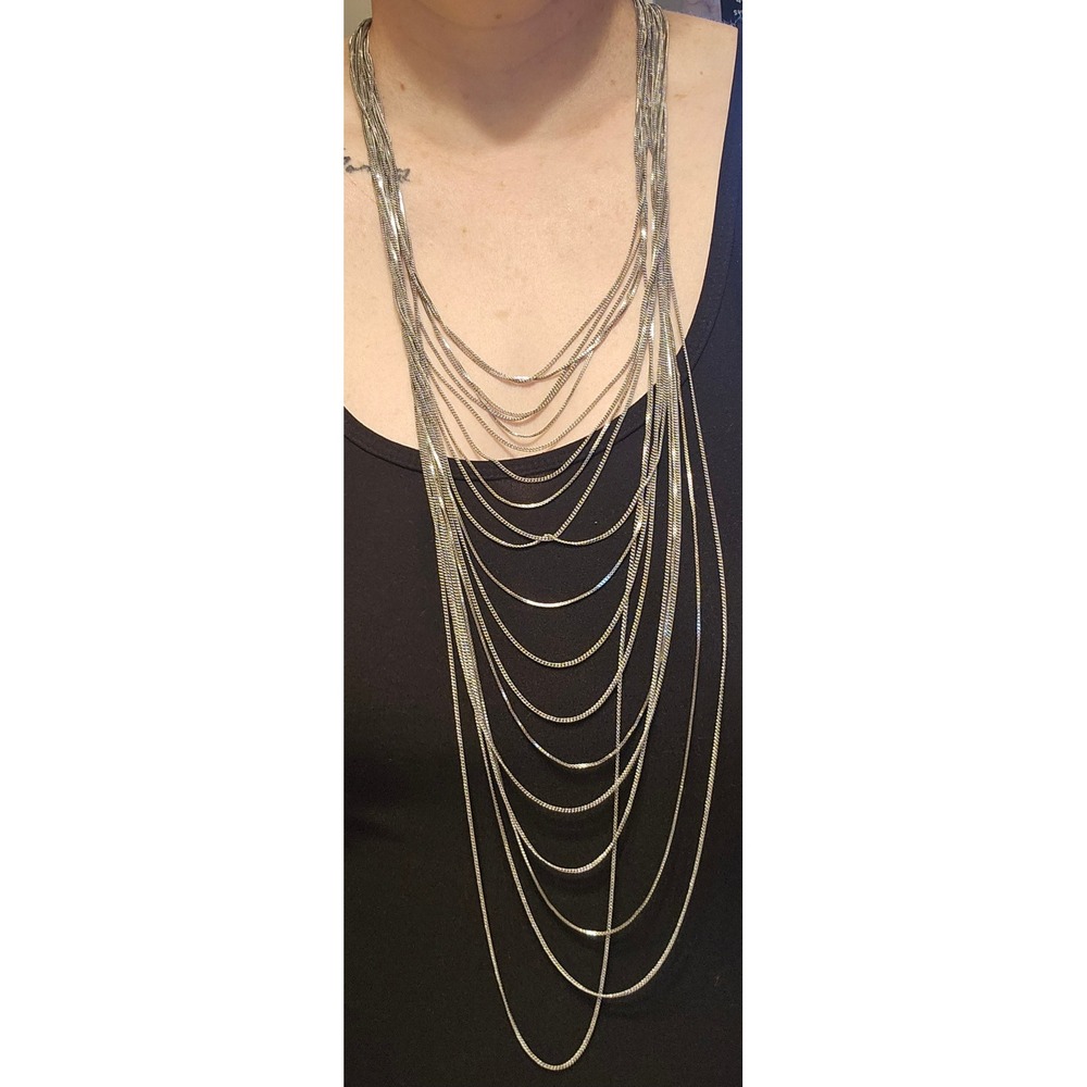 Kenneth Cole Multi Strand Liquid Silver Tone Box Chain Waterfall Necklace